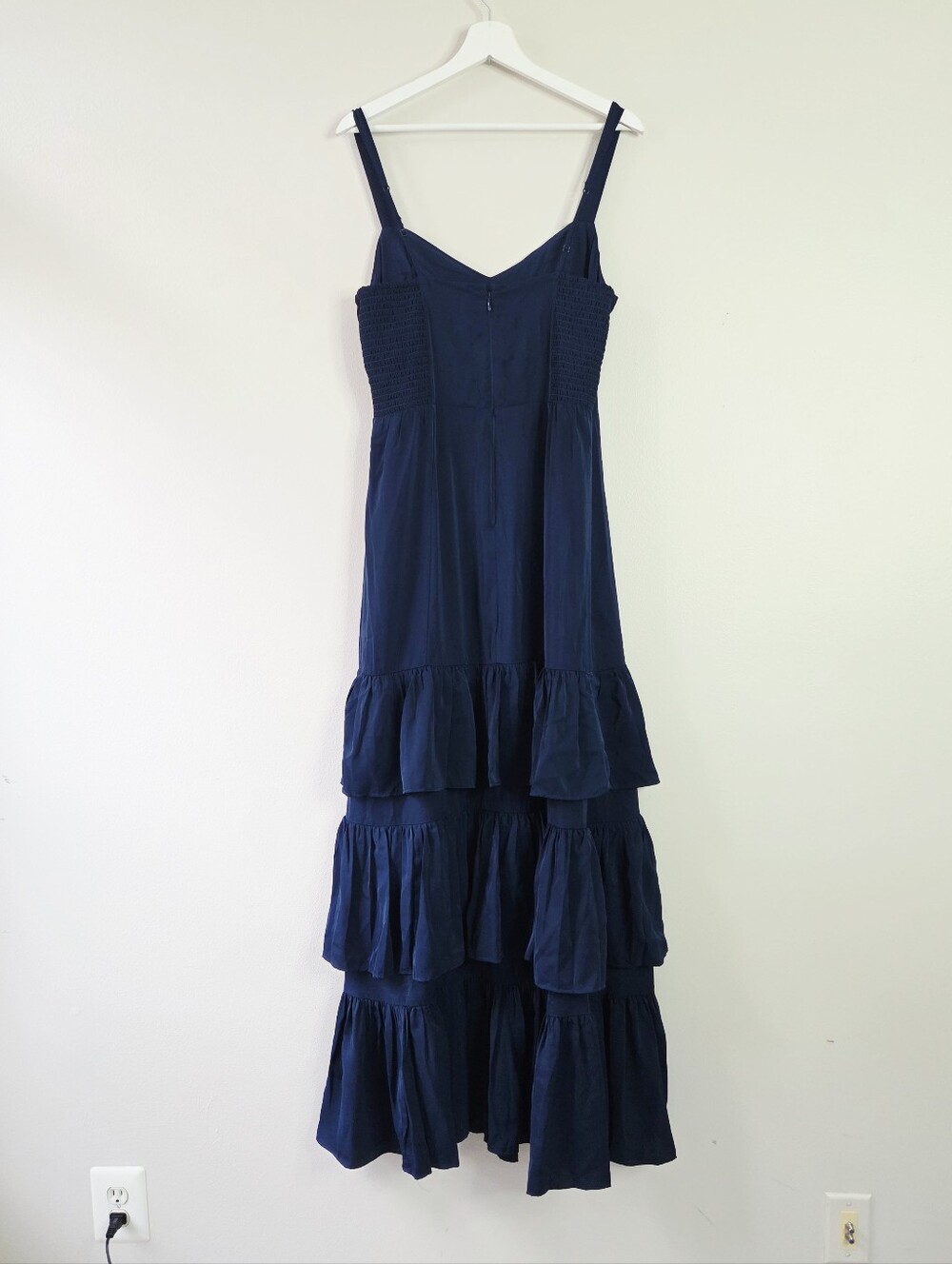 Abercrombie & Fitch Ruffled Tiered Maxi Dress Navy Medium Tall MT - Picture 6 of 8